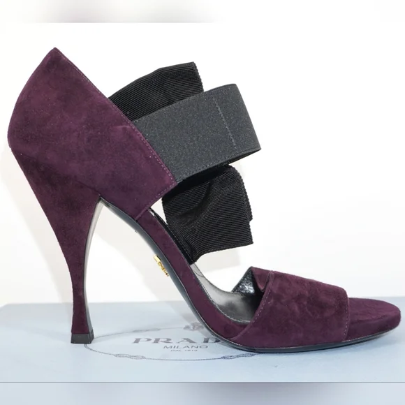Prada Calzature Purple Plum Bowtie Open Toe Sandals Pumps Heels Size 39 / 9 - Picture 5 of 6
